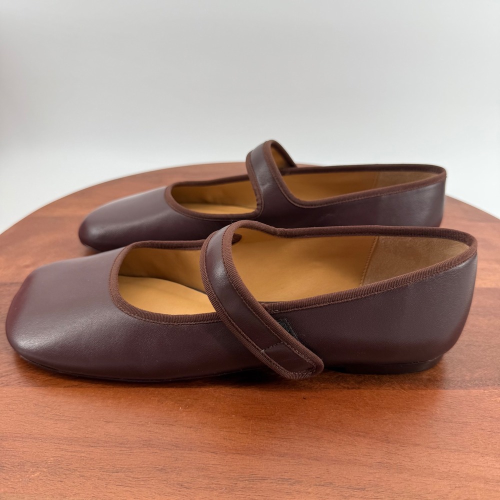 Maeve Square Toe Mary Jane Flats Brown Leather Anthropologie Brazil  Womens 8 - Picture 2 of 11